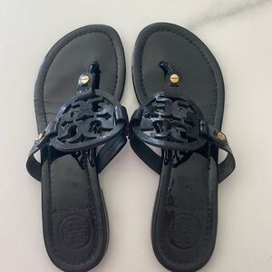 Tory Burch Miller Sandal Flip Flops - Black patent